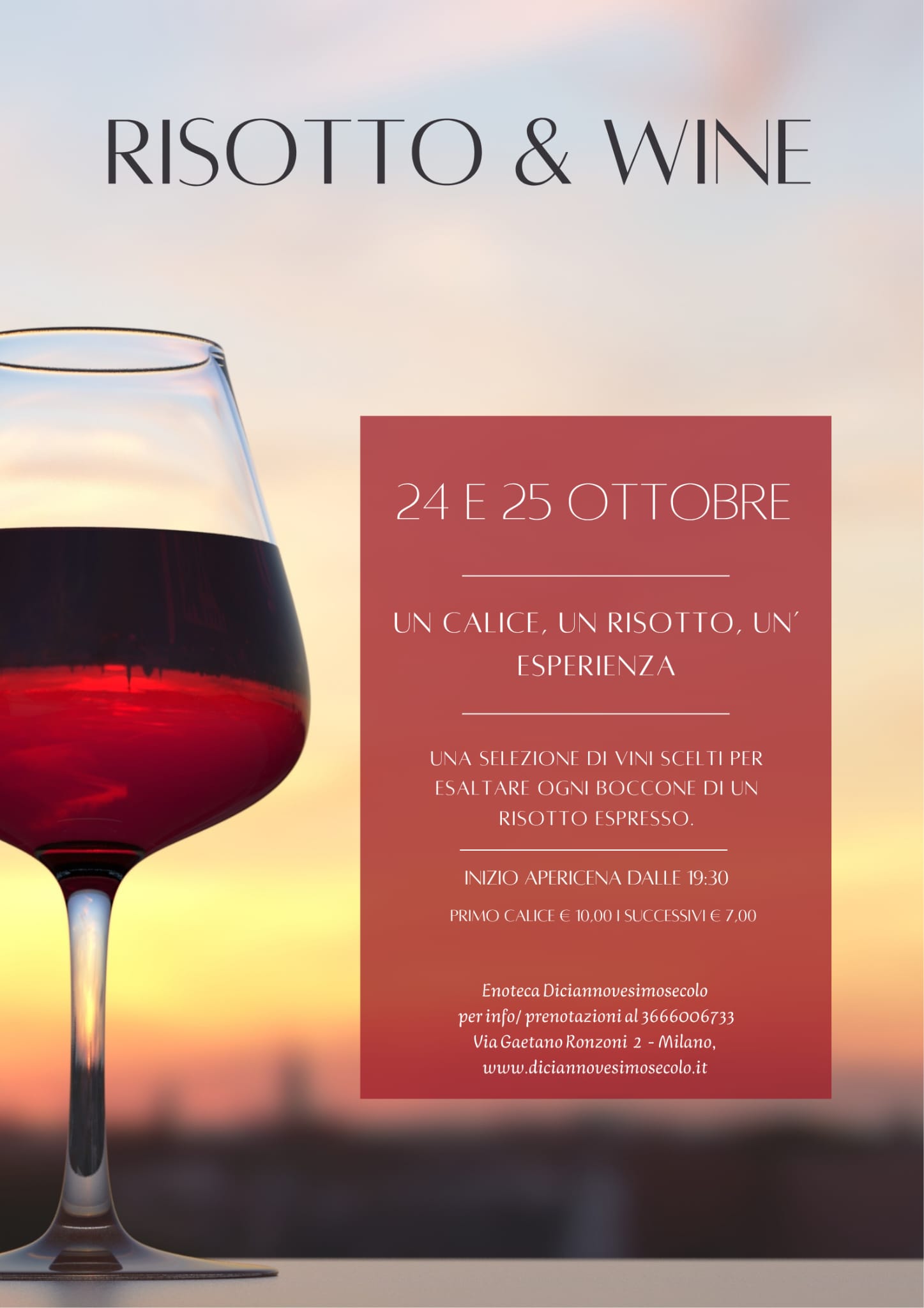 🍷 24–25 Ottobre: il Diciannovesimo celebra il connubio perfetto tra risotto e vino
